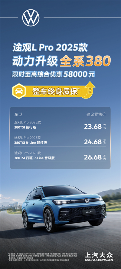 一步到位！2025款途观L Pro全系高功率，380TSI让每一程都澎湃！